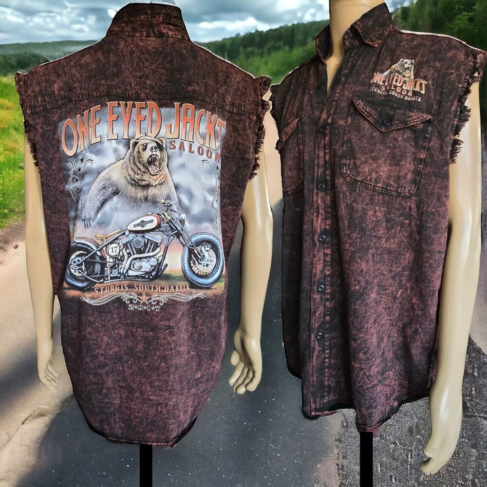 BIKER WEAR ( XL ) Sleeveless Burgundy Tie Dye "One Eyed Jack's Saloon" B…